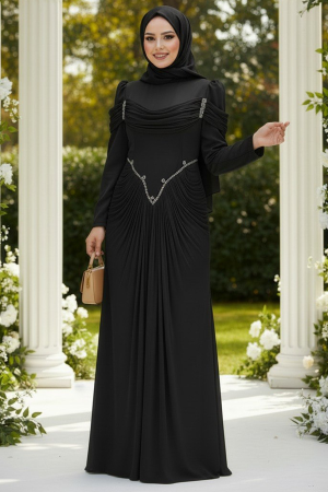 Modest Evening Dress - Drapeli Black Modest Evening Dress 70136S 