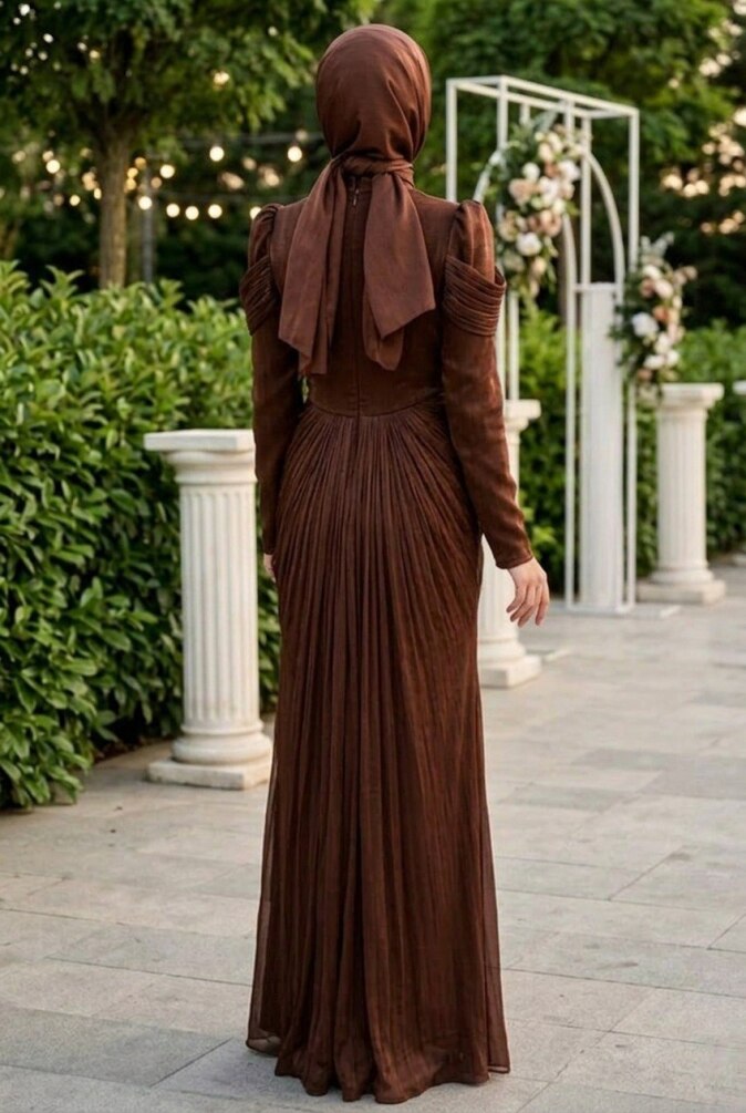 Modest Evening Dress - Drapeli Brown Modest Evening Dress 70136KH - 2