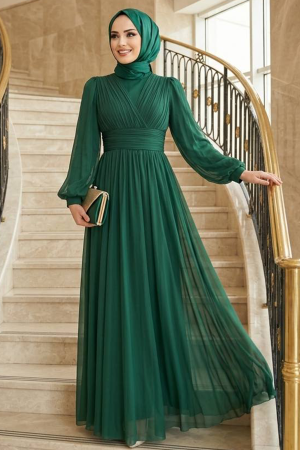 Modest Evening Dress - Drapeli Green Modest Evening Dress 46321Y 