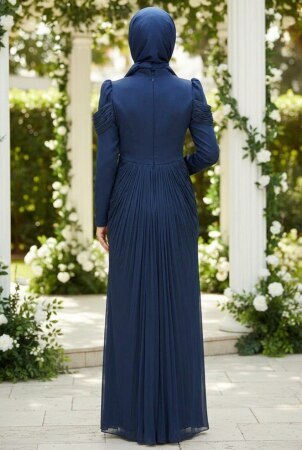 Modest Evening Dress - Drapeli Navy Blue Modest Evening Dress 70136L - 2