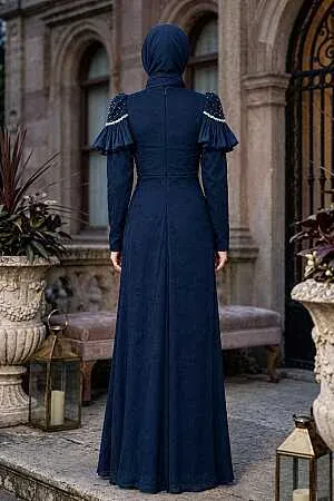 Modest Evening Dress - Drapeli Navy Blue Modest Evening Dress 70196L - 2