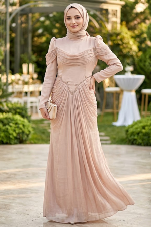 Modest Evening Dress - Drapeli Powder Pink Modest Evening Dress 70136PD 