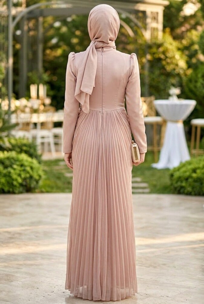 Modest Evening Dress - Drapeli Powder Pink Modest Evening Dress 70136PD - 2