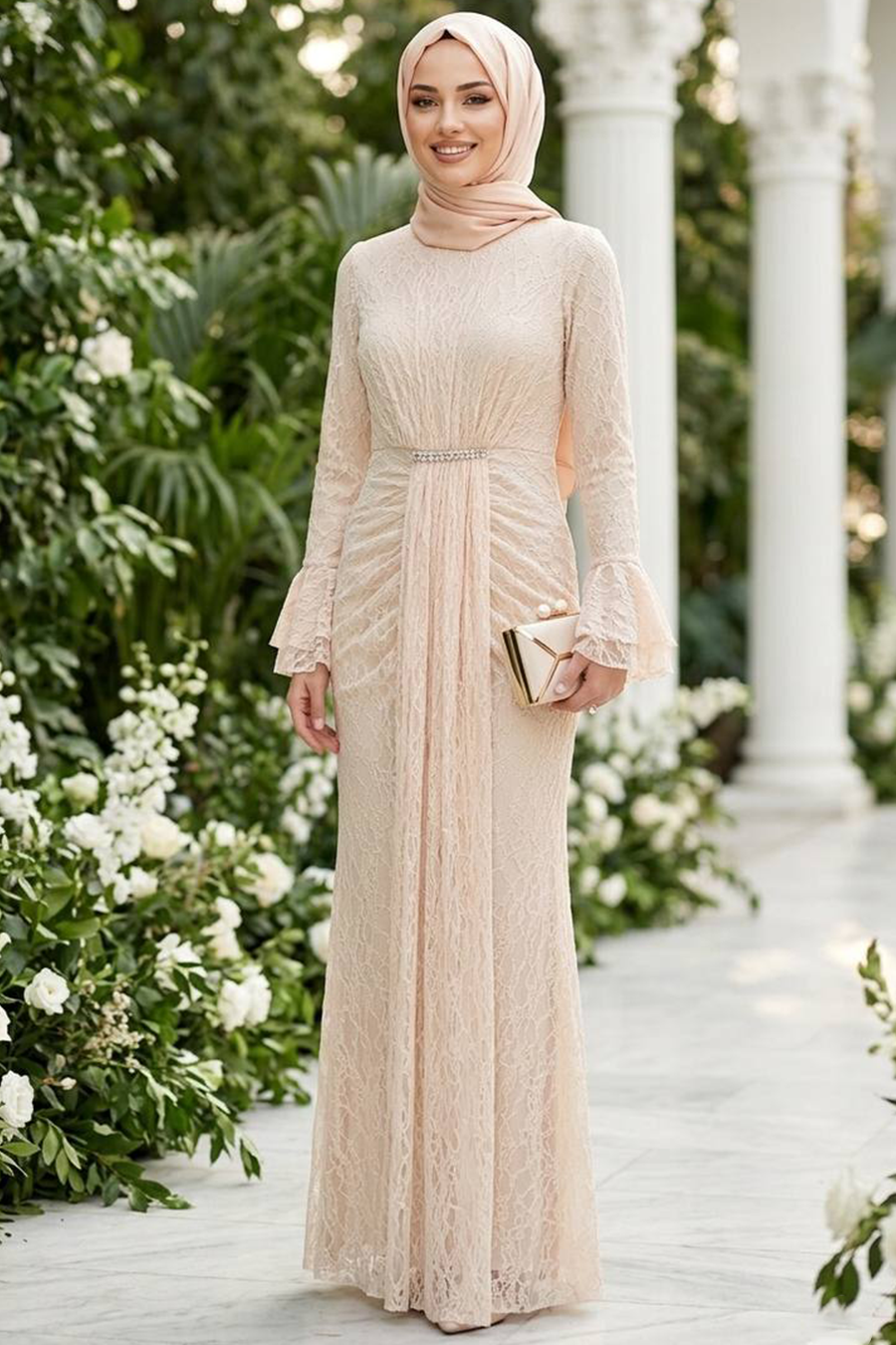 beige modest dresses Lace Banquet Modest Evening Dress Lace Modest Evening Dress 56621BEJ leather derby shoes Pink Floral Asymmetric Frill Size:10 AU/UK (6 US) Featuring delicate lace and