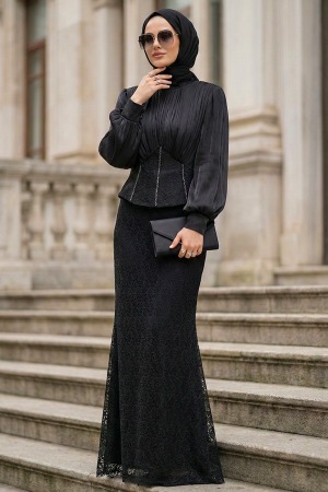 Modest Evening Dress - Lace Black Modest Evening Dress 70135S 