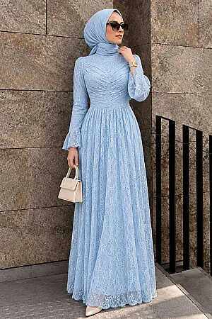 Modest Evening Dress - Lace Blue Modest Evening Dress 56561M - 1