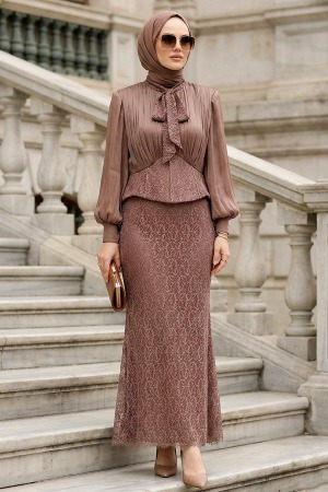 Modest Evening Dress - Lace Brown Modest Evening Dress 70135KH 