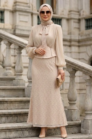 Modest Evening Dress - Lace Cream Modest Evening Dress 70135KR 