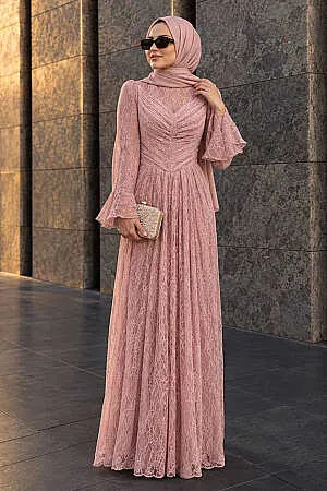Modest Evening Dress - Lace Dusty Rose Modest Evening Dress 56561GK - 1