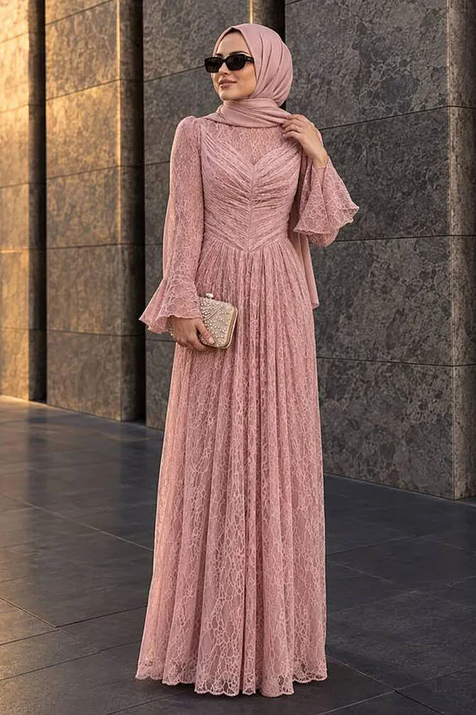 Modest Evening Dress - Lace Dusty Rose Modest Evening Dress 56561GK - 1
