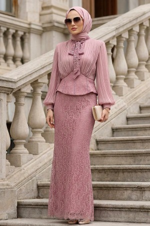 Modest Evening Dress - Lace Dusty Rose Modest Evening Dress 70135GK 