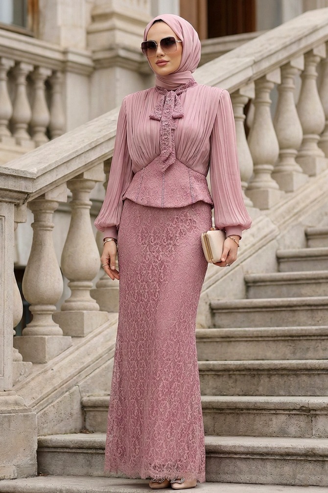 Modest Evening Dress - Lace Dusty Rose Modest Evening Dress 70135GK - 1
