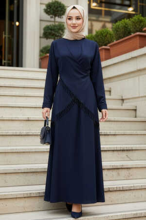 Modest Evening Dress - Navy Blue Modest Satin Evening Dress 6274L 
