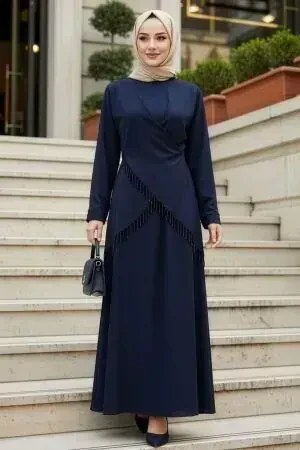 Modest Evening Dress - Navy Blue Modest Satin Evening Dress 6274L 