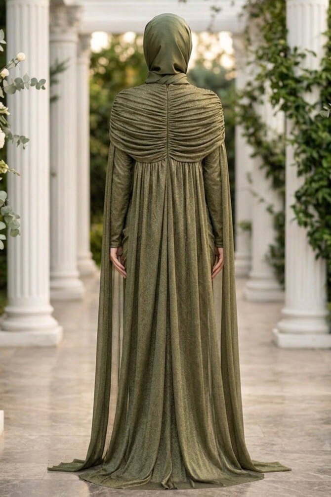 Modest Evening Dress - Pelerinli Khaki Modest Evening Dress 56501HK - 2