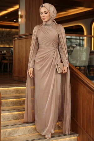 Modest Evening Dress - Pelerinli Mink Modest Evening Dress 54391V - 1