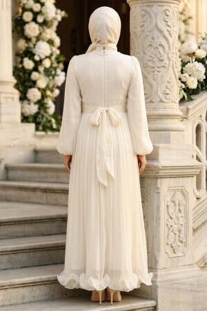 Modest Evening Dress - Ruffle Detailed Ecru Modest Evening Dress 48231E - 2