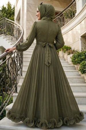 Modest Evening Dress - Ruffle Detailed Khaki Modest Evening Dress 48231HK - 2