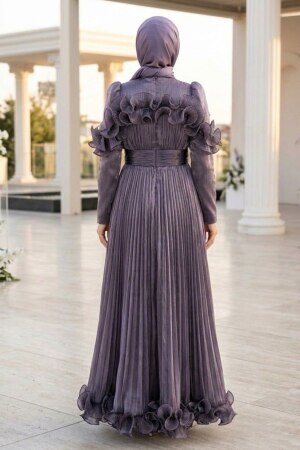 Modest Evening Dress - Ruffle Detailed Koyu Lila Modest Evening Dress 56612KLILA - 2