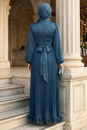 Modest Evening Dress - Ruffle Detailed Petrol Green Modest Evening Dress 48231PY - 2