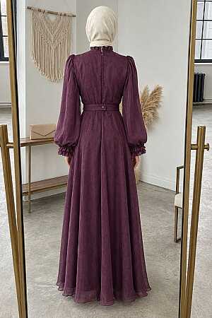 Modest Evening Dress - Ruffle Detailed Plum Modest Evening Dress 45881MU - 2