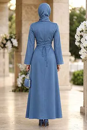 Modest Evening Dress - Satin Blue Modest Evening Dress 61592M - 2