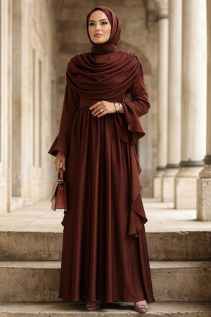 Modest Evening Dress - Satin Brown Modest Evening Dress 55461KH 