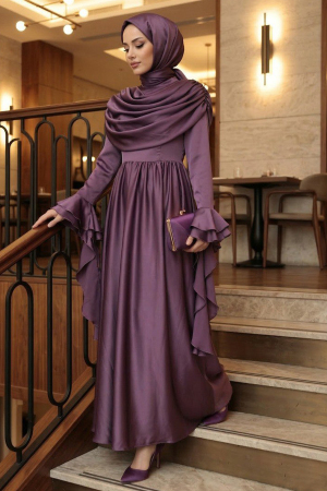 Modest Evening Dress - Satin Koyu Dusty Rose Modest Evening Dress 55461KGK 