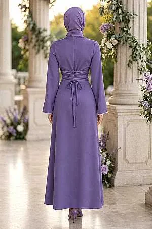 Modest Evening Dress - Satin Lila Modest Evening Dress 61592LILA - 2