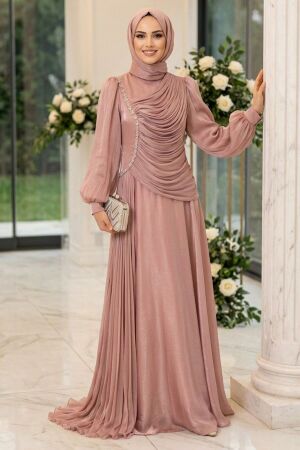 Modest Evening Dress - Shimmering Light Dusty Rose Drapeli Modest Evening Dress 57091AGK 