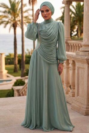 mint green modest dress Evening - Shimmering Drapeli Modest Evening Dress 57091MINT color_family:Multi