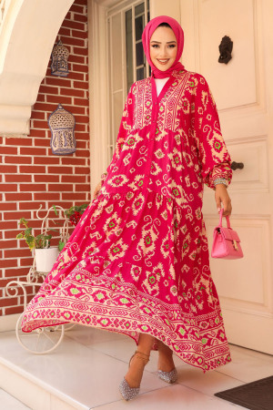 Modest Fuchsia Dress For Women 23453F - 1