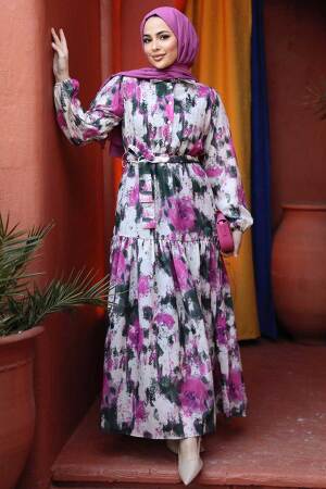 Modest Fuchsia Maxi Dress 60892F - 1