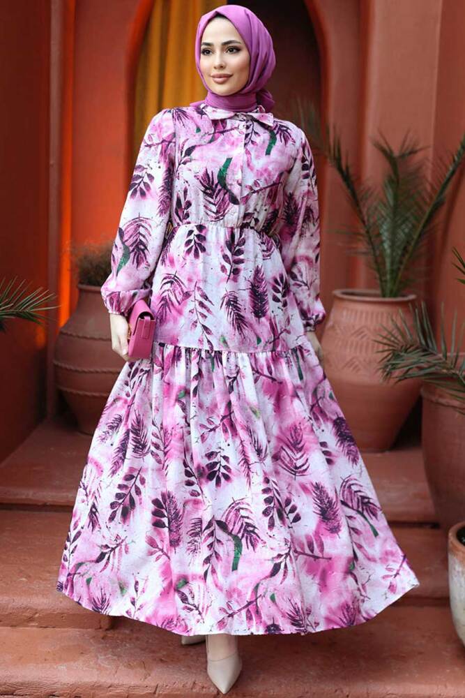 Modest Fuchsia Maxi Floral Dress 60891F - 3