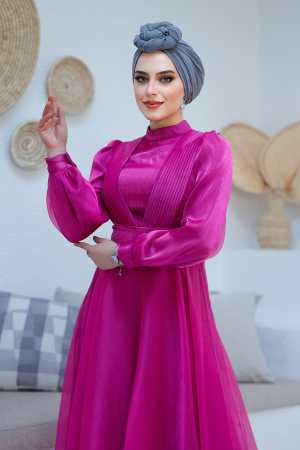 Modest Fushia Evening Dress 45701F - 4