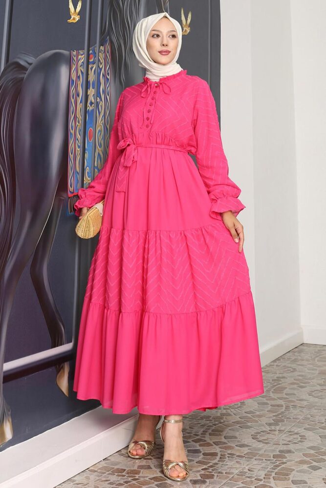 Modest Fushia Pastel Dress 14232FU - 3
