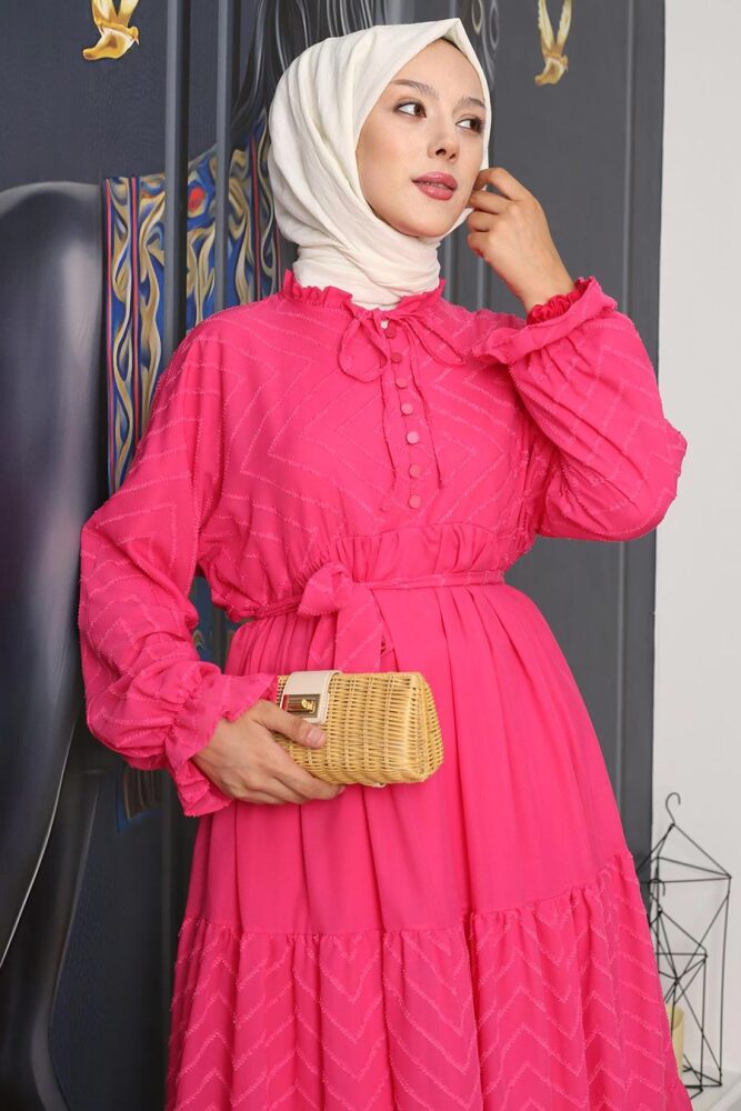 Modest Fushia Pastel Dress 14232FU - 4