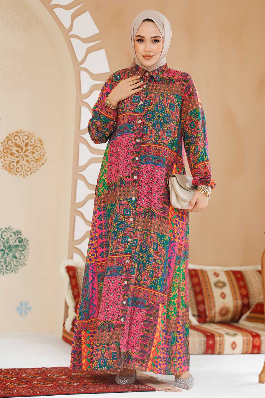 Modest Fushia Plus Size Dress 19505F - 2