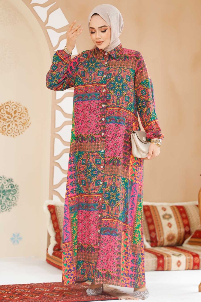 Modest Fushia Plus Size Dress 19505F - 1