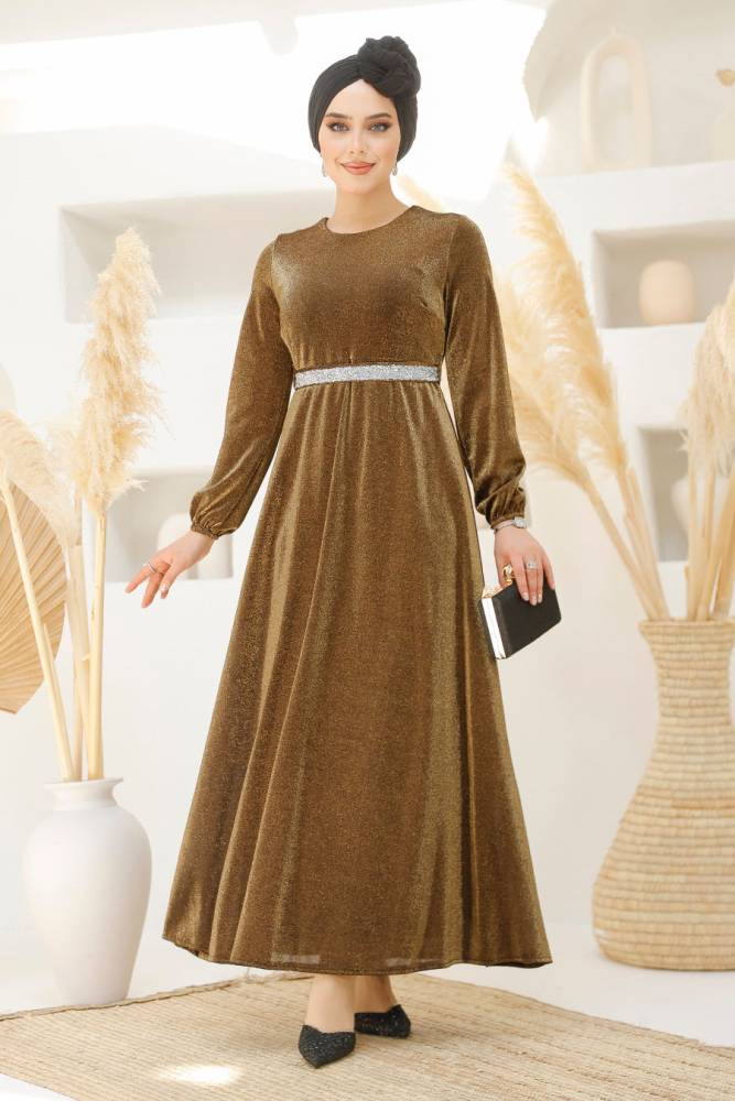 Modest Gold Elegant Evening Gowns 42541GOLD - 1