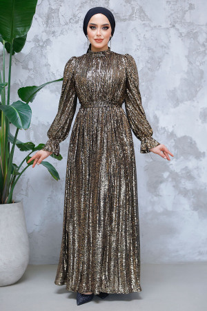 Modest Gold Evening Gown With Long Sleeve 44961GOLD - 1