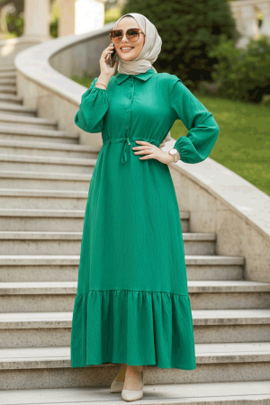 Modest Green Eid Dress 23181Y - 1