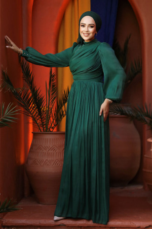 Modest Green Evening Gown 44081Y - 3