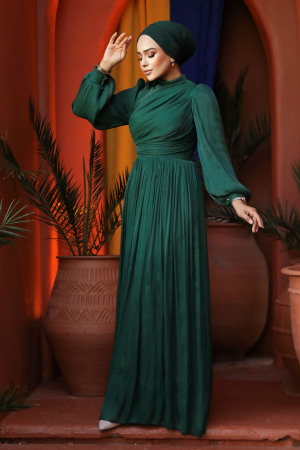 Modest Green Evening Gown 44081Y - 4