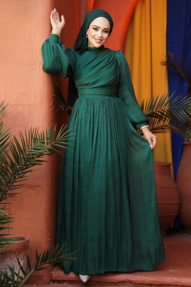 Modest Green Evening Gown 44081Y - 2