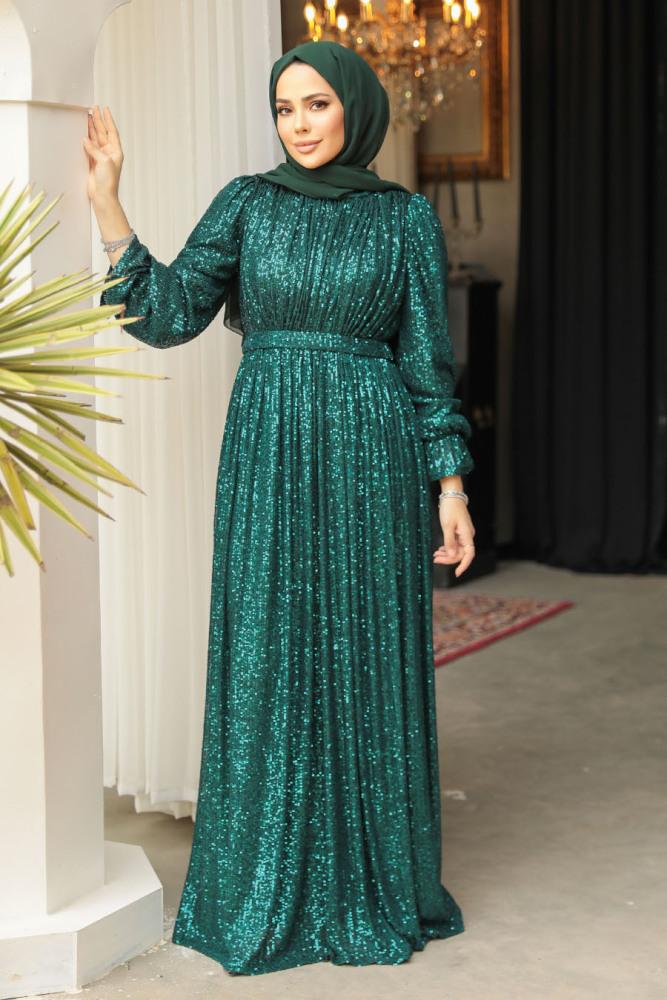 Modest Green Evening Gown With Long Sleeve 44961Y - 1