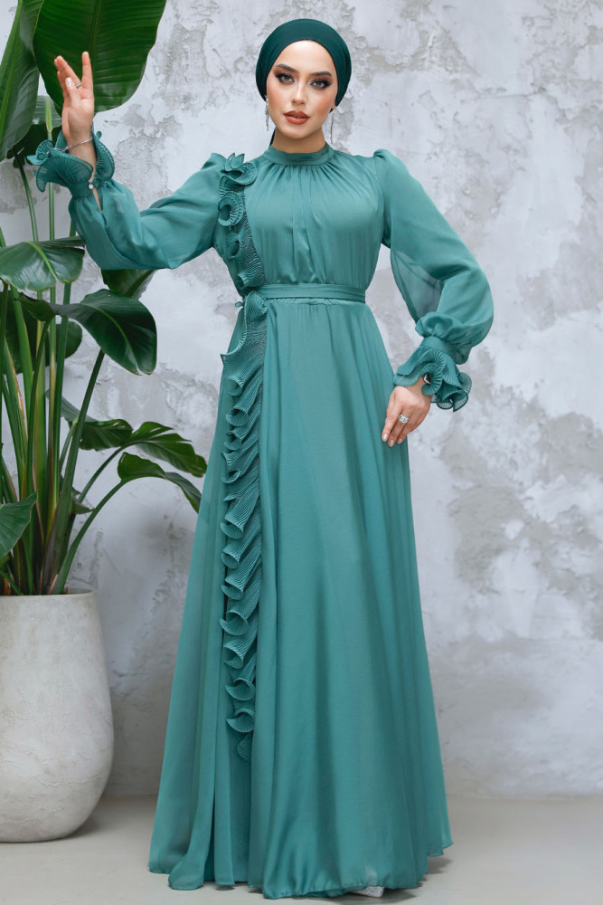 Modest Green Evening Long Dress 48571Y - 2