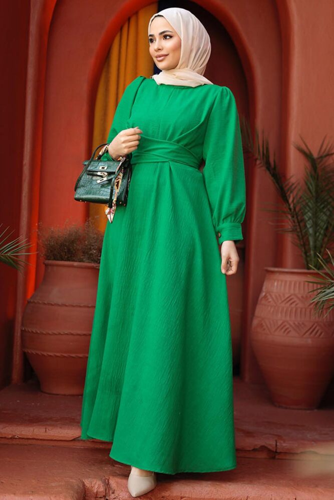 Modest Green Long Dress 3034Y - 3