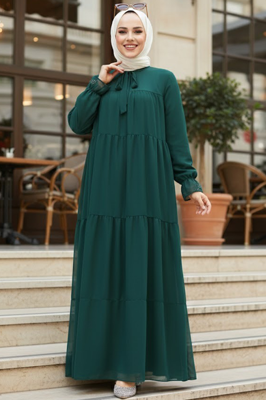 Modest Green Maxi Dress 23601Y - Neva-style.com