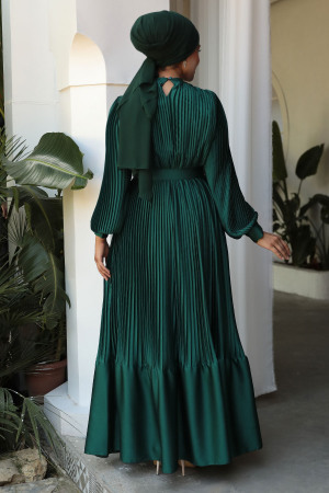 Modest Green Pleated Maxi Dress 43532Y - 5